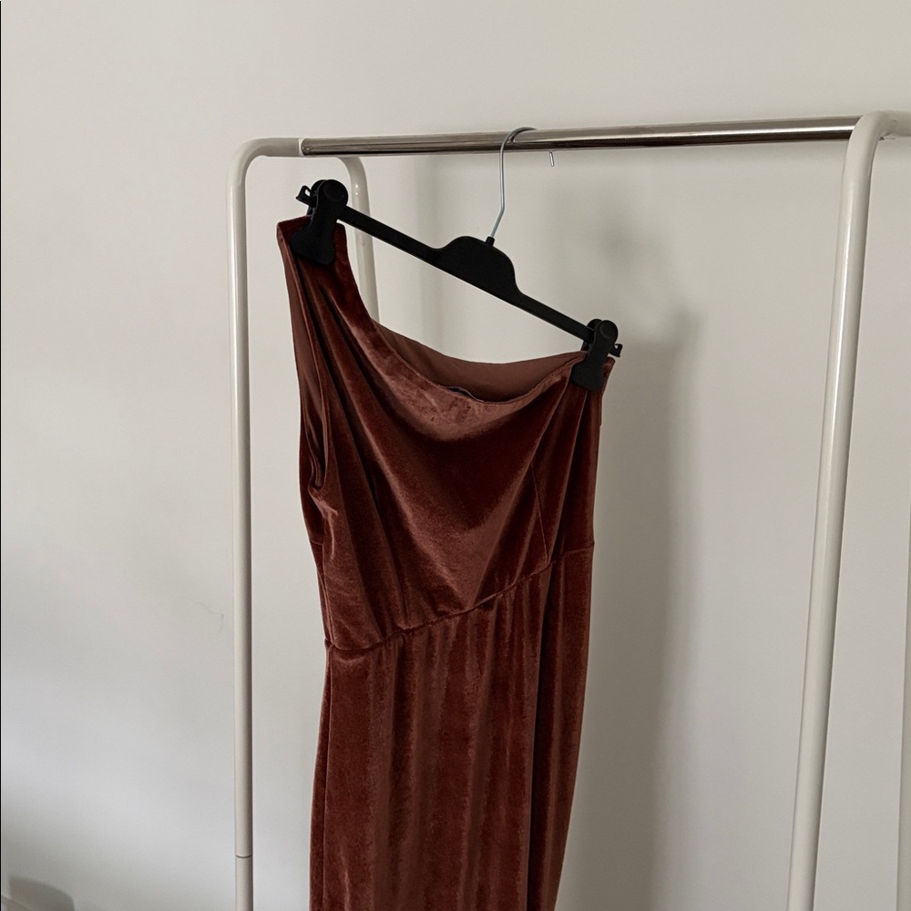 Baltic Born Elegant One-Shoulder Brown Velvet Dress - Picture 6 of 7